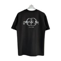 Dior Embroidery Logo Round Neck Short Sleeve T-Shirt - Front CD & Back Leather Patch - Dark Gray 260714