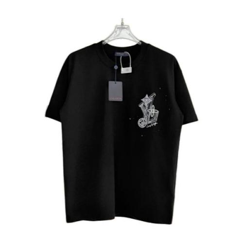 Louis Vuitton Embroidery & Print Round Neck Short Sleeve T-Shirt - Charcoal 260714