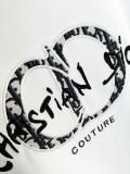Dior Embroidery Logo Round Neck Short Sleeve T-Shirt - Front CD & Back Leather Patch - White 260714
