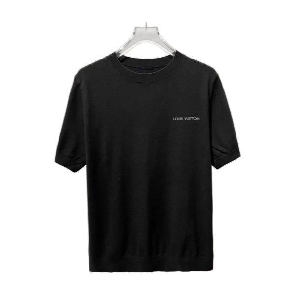 Louis Vuitton Classic Chest Logo Short Sleeve Knit T-Shirt - Black 260714