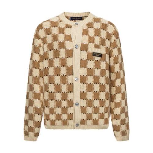 Louis Vuitton 26FW Checkerboard Cutout Brown/White Knit Cardigan - Khaki 260721