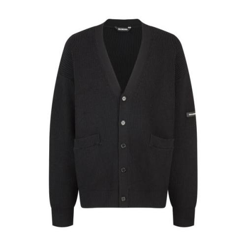 Balenciaga Knit Leather Patch Silicone Cardigan - Black 260915