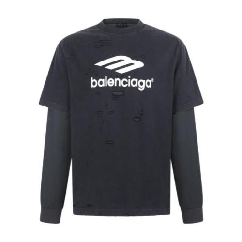 Balenciaga 25SS 3M Logo Print Distressed Layered Long Sleeve T-Shirt - Charcoal 261013