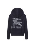 Burberry Double-Faced Cashmere Equestrian Knight Logo Aligned Check Hooded Zip Long Sleeve Knit Jacket - Charcoal 261013