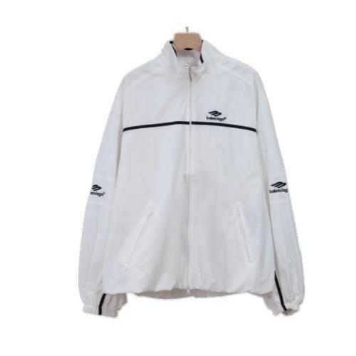 Balenciaga 26FW Paneled Stripe Logo Long Sleeve Zip-Front Jacket - White 261020