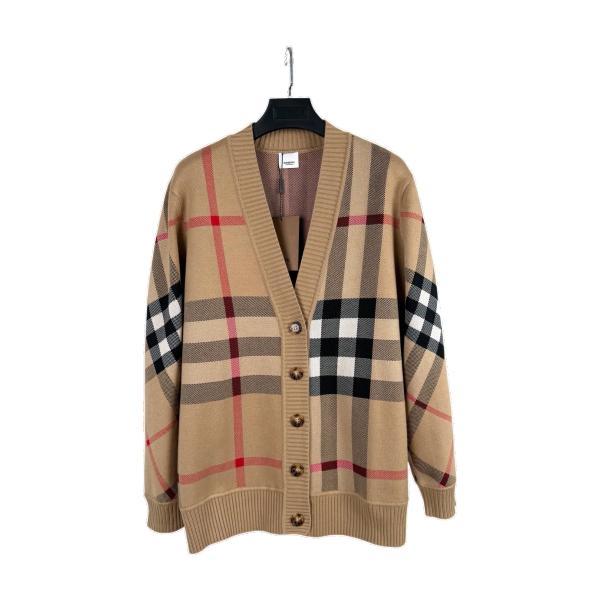Burberry Classic Check V-Neck Long Sleeve Knit Cardigan - Olive 261020