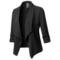 Black Long Fold Sleeve Blazer TQK260018-2