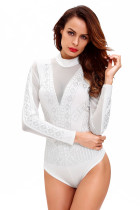 White Long Sleeve Bodysuit With Back Open LC32062-1