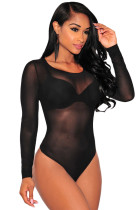 Black Long Sleeve Sheer Mesh Bodysuit LC32000-2