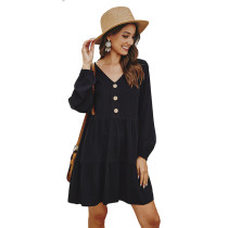 Black Button Up Long Sleeve Casual Dress TQK310248-2