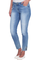Silver Button Detail Light Blue Wash Skinny Jeans