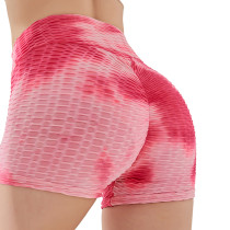 Red Tie Dye Fitness Yoga Shorts TQK520019-3