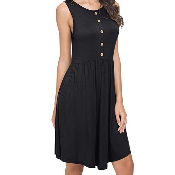 black sleeveless button down dress