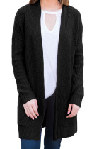 Black Open Front Women Cardigan with Pockets