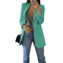 Green Turndown Collar Blazer With Pockets TQK260012-9