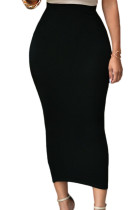 Solid Black High-waisted Bodycon Maxi Skirt LC71188-2