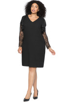 Black Ruffle Trim Lace Sleeve Plus Size Shift Dress