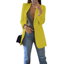 Yellow Turndown Collar Blazer With Pockets TQK260012-7