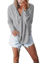 Gray Drawstring V Neck Hoodie Loungewear LC455001-11