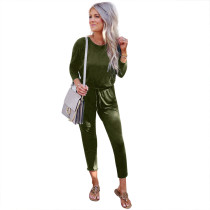 Army Green Back Button Tie Front Jumpsuit TQK550140-27