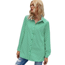Green Polka Dot Long Sleeve Plus Size Blouse TQK220050-9