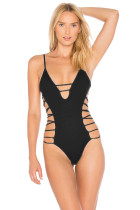 Black O-ring Detail Strappy One Piece Swimsuit