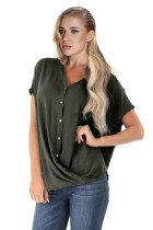 Green Short Sleeve Button up Blouse with Twisted
