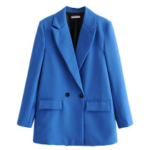 Solid Blue Double Row Button Lady Blazer Suit TQK260037-5