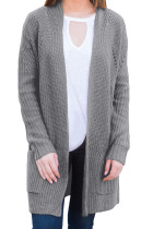 Gray Open Front Women Cardigan with Pockets