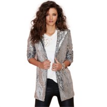 Silver Sequined Clubwear Blazer with Pockets TQK260014-13