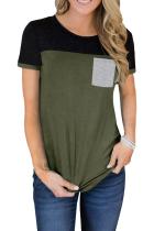 Green Color Block Pocketed T Shirt LC253257-9