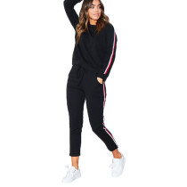Black Side Striped Sweatshirt with Pant Set TQS710019-2