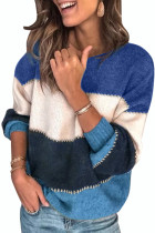 Blue Pullover Colorblock Winter Sweater LC272007-5