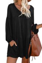 Black Wanderlust Pocketed Tiered Tunic LC221004-2