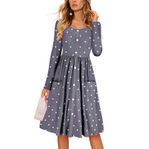 Gray Casual Button Down Swing Dress with Pockets
