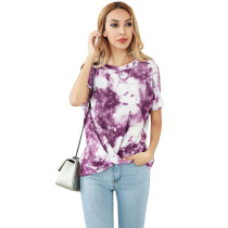 Purple Red Tie Dye Tees with Front Twist Deatils TQK210284-32