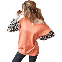 Orange Splice Leopard Long Sleeve Sweater TQK271062-14