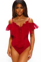Red Tulle Mesh Thong Bodysuit LC32494-3