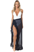 Black Ruffled Tulle Beach Cover up Maxi Skirt