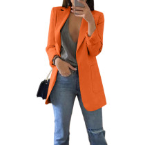 Orange Turndown Collar Blazer With Pockets TQK260012-14