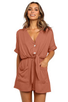 Rust V Neck Tunic Romper with Pockets LC64711-14