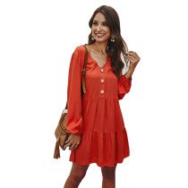 Orange Button Up Long Sleeve Casual Dress TQK310248-14