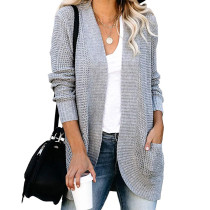 Gray Chunky Wide Cardigan with Pockets TQK271082-11