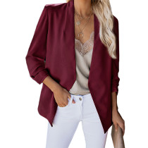 Wine Red 3/4 Sleeve Lightweight Blazer With Pockets TQK260015-103 (This items size is smaller, pls s