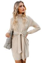 Apricot Long Sleeve Tie Waist Turtleneck Pullover Sweater Dress LC270199-18