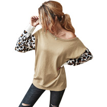 Khaki Splice Leopard Long Sleeve Sweater TQK271062-21