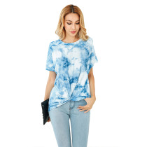 Light Blue Tie Dye Tees with Front Twist Deatils TQK210284-30