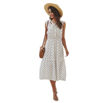 White Polka Dot Sleeveless Casual Dress TQK310276-1