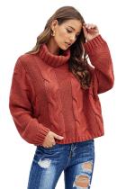 Red Cuddle Weather Cable Knit Handmade Turtleneck Sweater