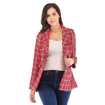 Red Plaid Print Long Sleeve Lady Suit